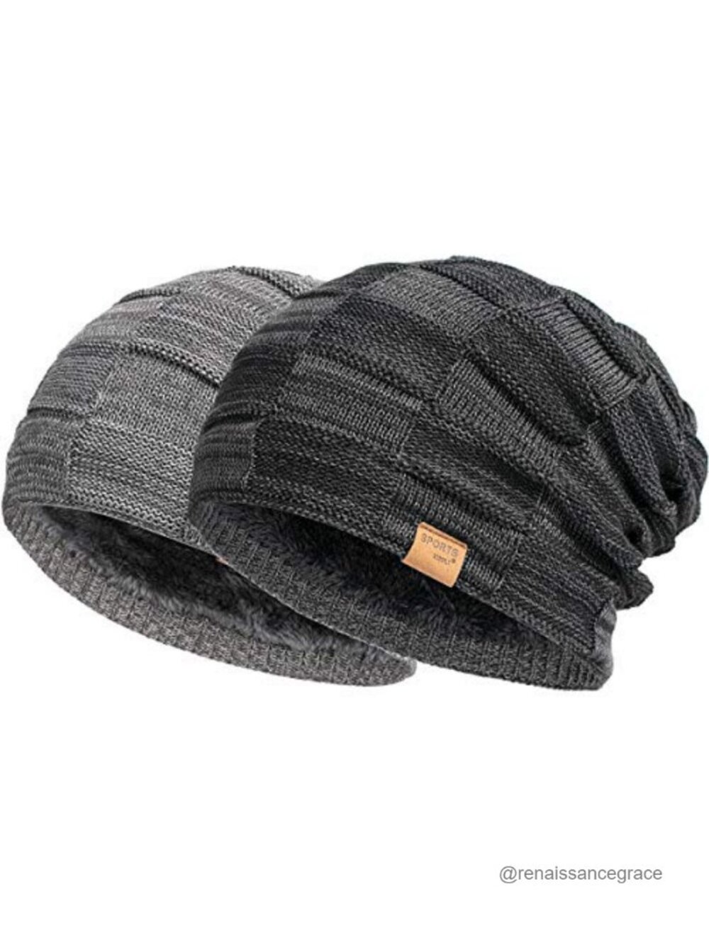 Slouchy Beanie Fleece Lined Winter Hat for Men Women One Size